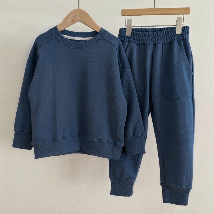 nvxiot Spring Korean Children's Suit Casual Unisex Comfortable Solid Color Sweater Pants Suit Autumn Sweater Top Pants Sports Suit