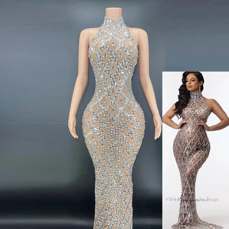 nvxiot - Maternity Photography Sexy Shiny Goddess Bodysuit Rhinestone Maternity Dress For Photo Shoot
