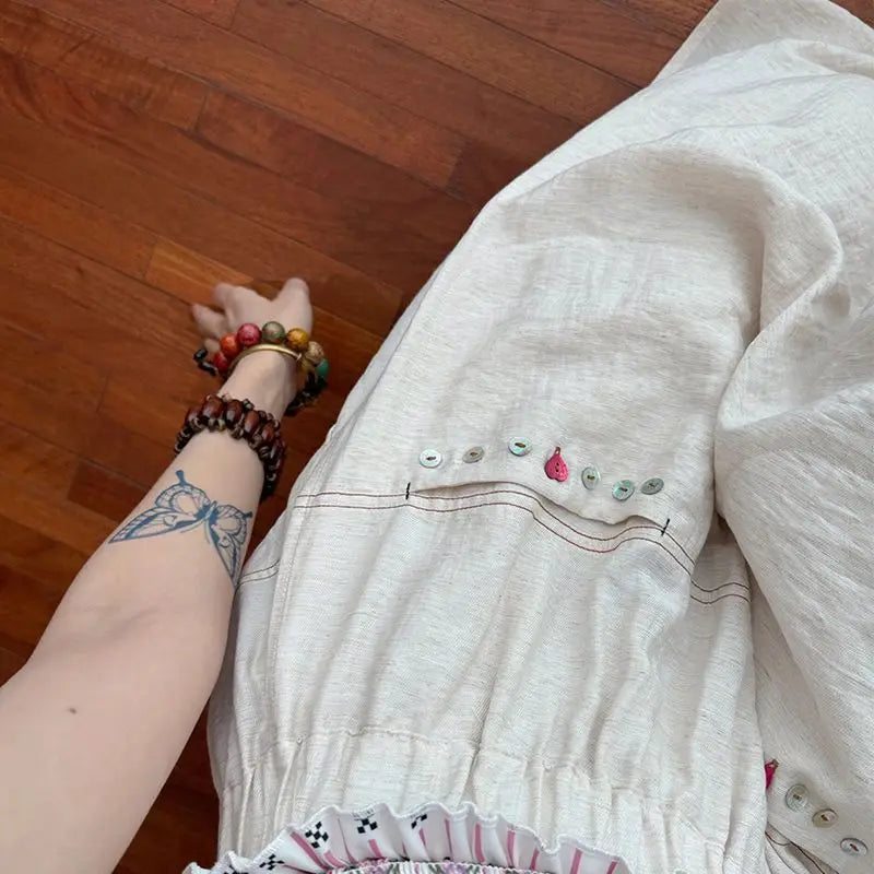 nvxiot - New Korean Fashion Blue Stripe Colorful Shell Buckle Wide Leg Pants for Women Summer High Waist Loose BF Lazy Style Causal Pants
