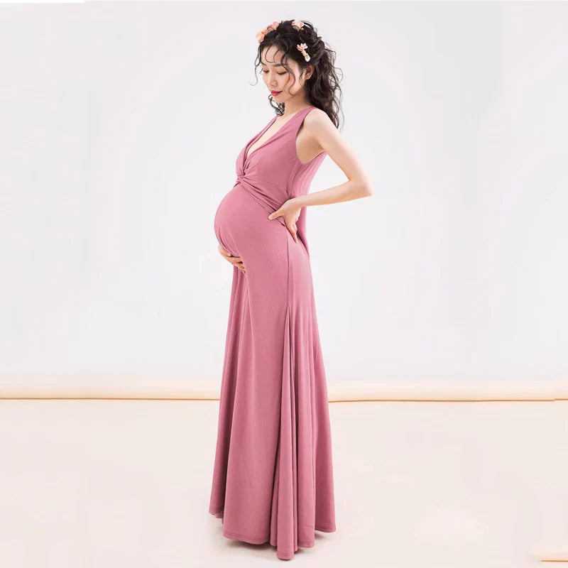nvxiot - Classic Slim Maternity Photography Dresses Soft Sexy Solid Pregnant Women's Photo Shoot Dress Sleeveless Elegant Gravide Clothes