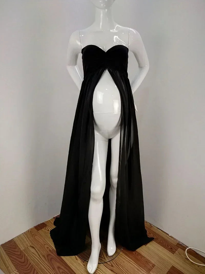 nvxiot - Maternity Summer Leisure Dresses Sexy Shoulderless Photo Shoot Women Front Open Cotton Chiffon Pregnancy Dress Photography Props