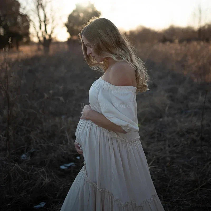 nvxiot - Bohemian Maternity Photo graphy Dress for Baby Shower Photoshoot Maternity Wear Straight shoulder Sweet Style