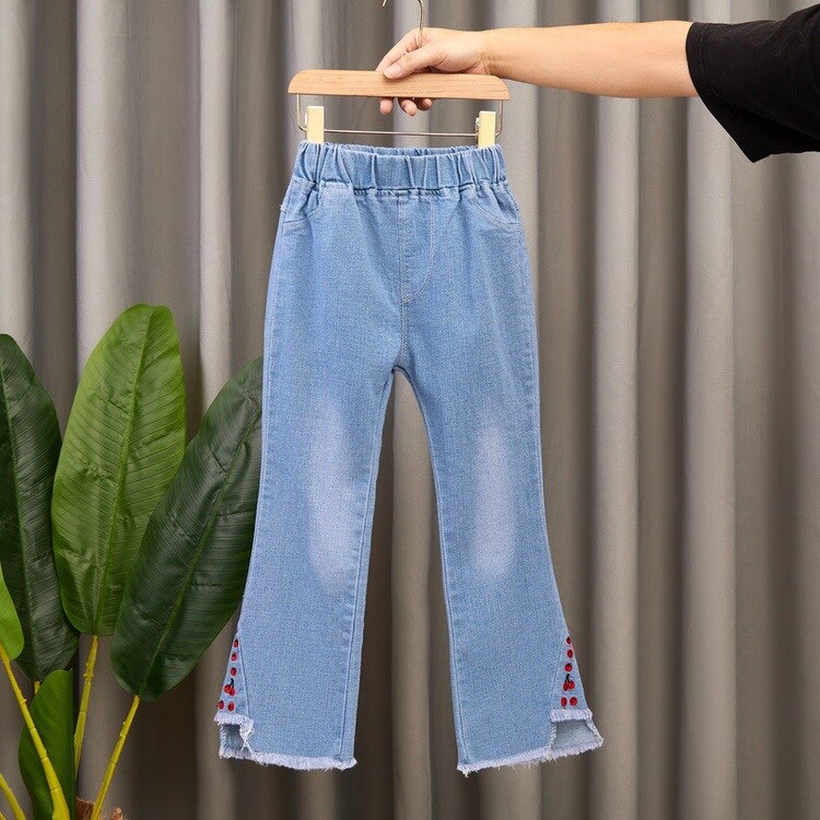 nvxiot Child Girls Casual Jeans Toddler Clothes 2 To 10 Years Fashion Kids Denim Pants Summer High Waist Trousers Blue Size 3T 6T 7T 8T
