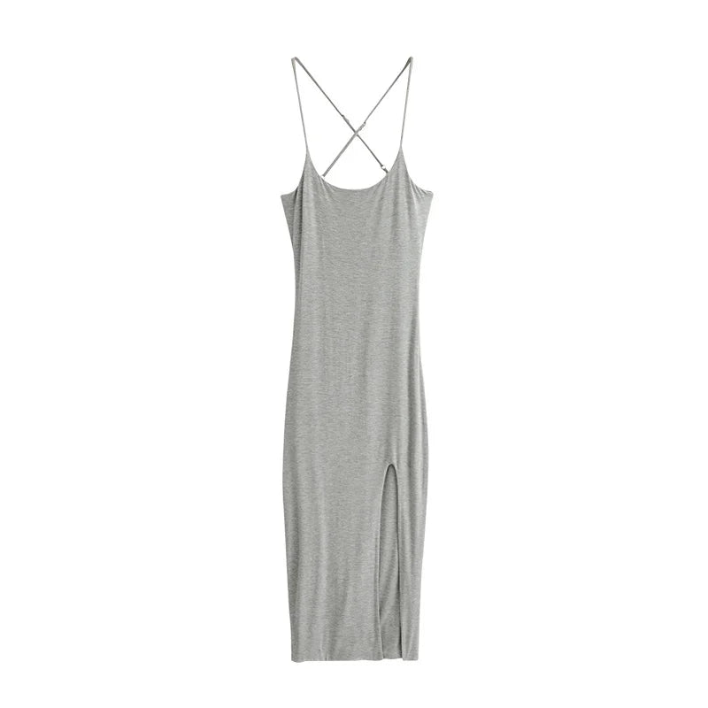MQTIME - Black Birthday Dress Sexy Girl Tank Vest Dress Backless Tight Split Robe Beach Dresses Hip Split Mid-length Long Maxi Dresses