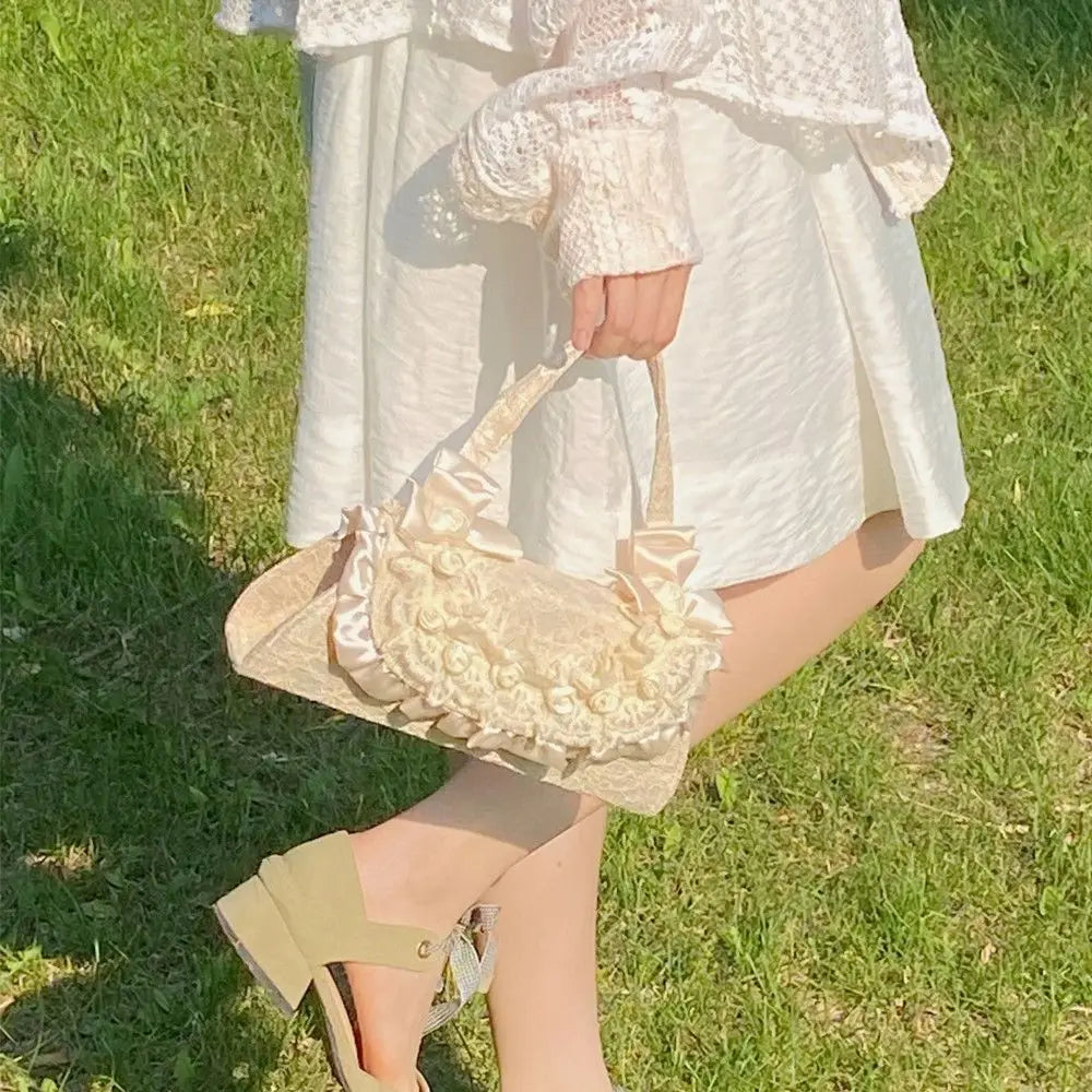 nvxiot - Fairycore Aesthetic Handbag Women Retro Harajuku Lolita Pearl Sweet Shoulder Bags Female Vintage Handle Handbags Ladies
