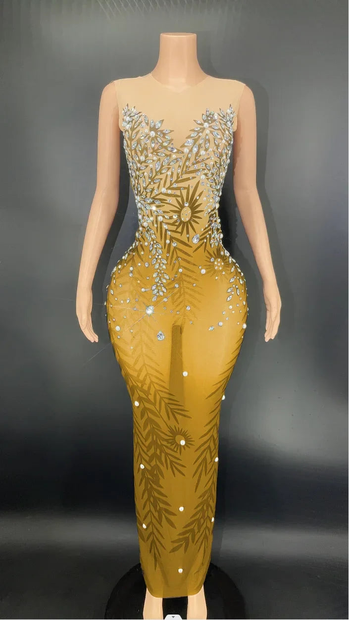 MQTIME - Elegant Stretchy Mesh Printed Red Evening Dress For Party Banquet Embellished Maternity Dresses for Pregnancy Photoshoot