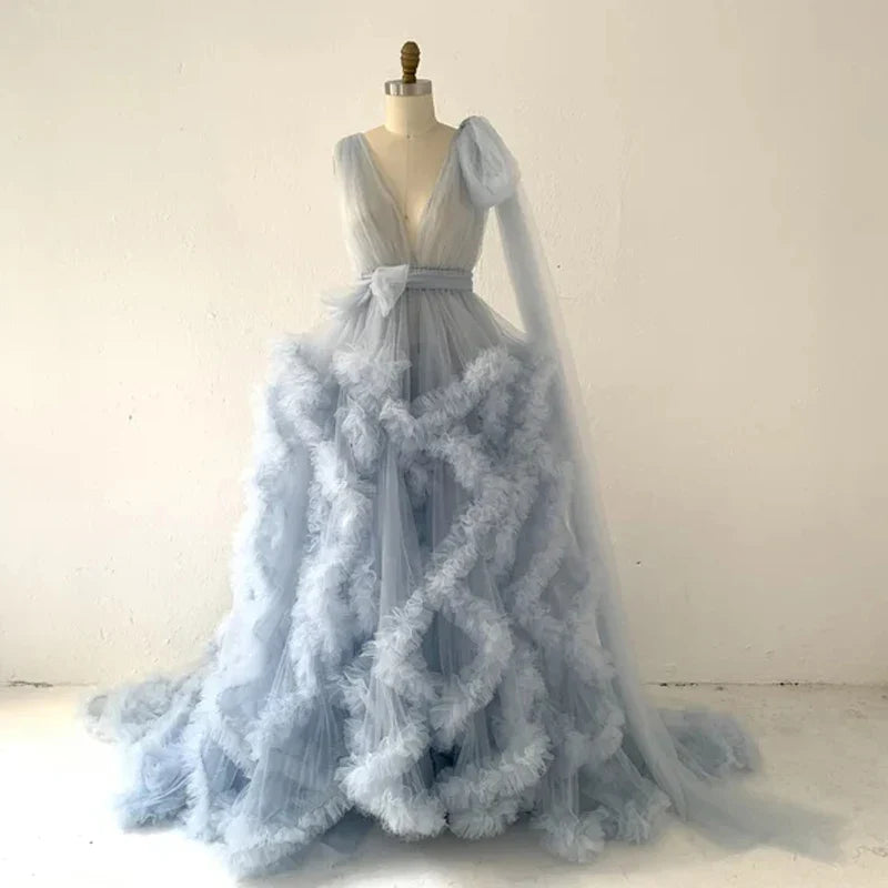nvxiot - Blue Tulle Maternity Dress for Photo Shoot/Plus Size Maternity Gown/Baby Shower Dress/Photography Dress