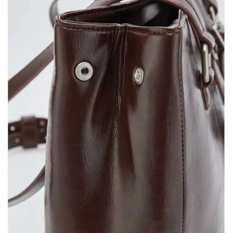 nvxiot - Sweet Cool Brown Shoulder Bags Purse Women High Street Leather Chain Handbag Ladies Moto Biker Casual The Tote Bag Y2k