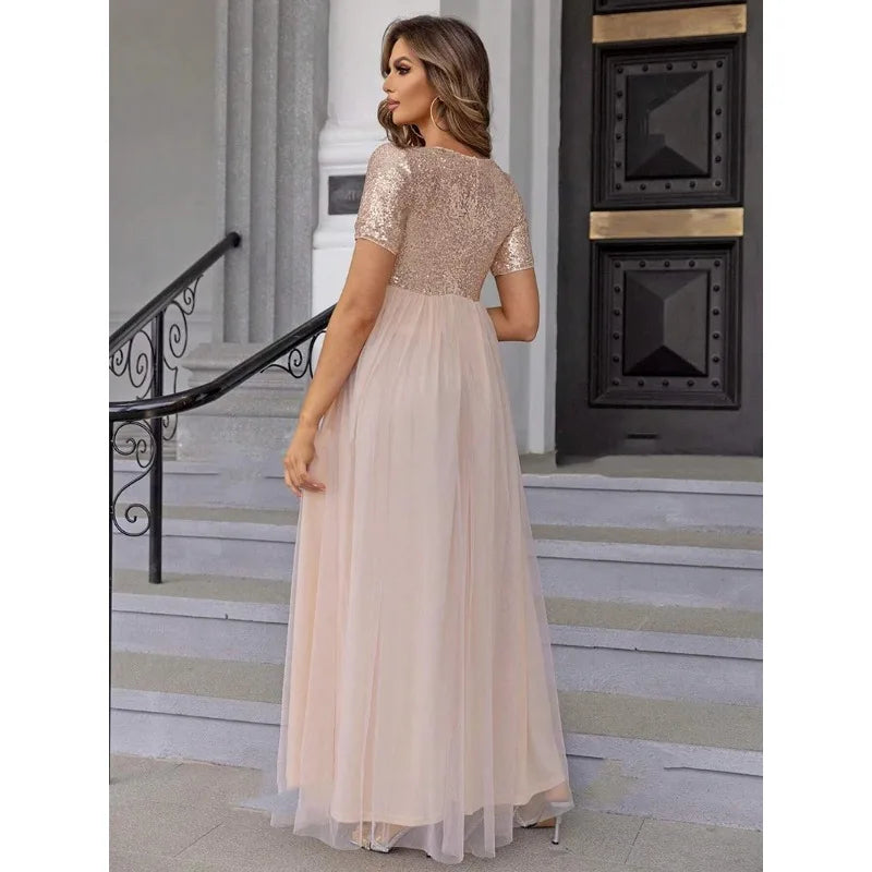 nvxiot - Maternity Glitter Mesh Splicing Maxi Dress