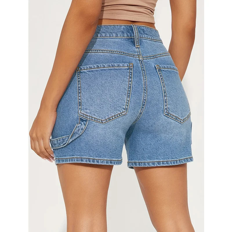 nvxiot - 2024 Women's Shorts Summer Blue High Waist Jeans Y2K Straight Cargo Casual Short Pants Streetwear Vintage Wide Leg Denim Shorts
