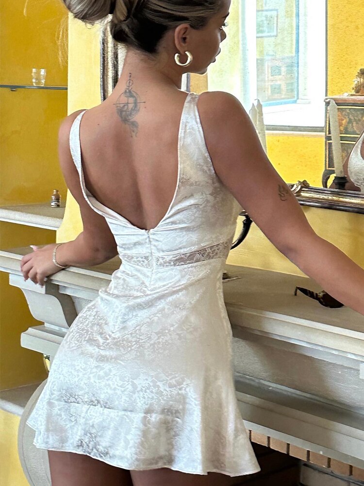 nvxiot Suninheart Elegant Summer A Line Jacquard Dress Lovely White Casual V Neck Birthday Party Dresses White Lace Women Dresses 2023