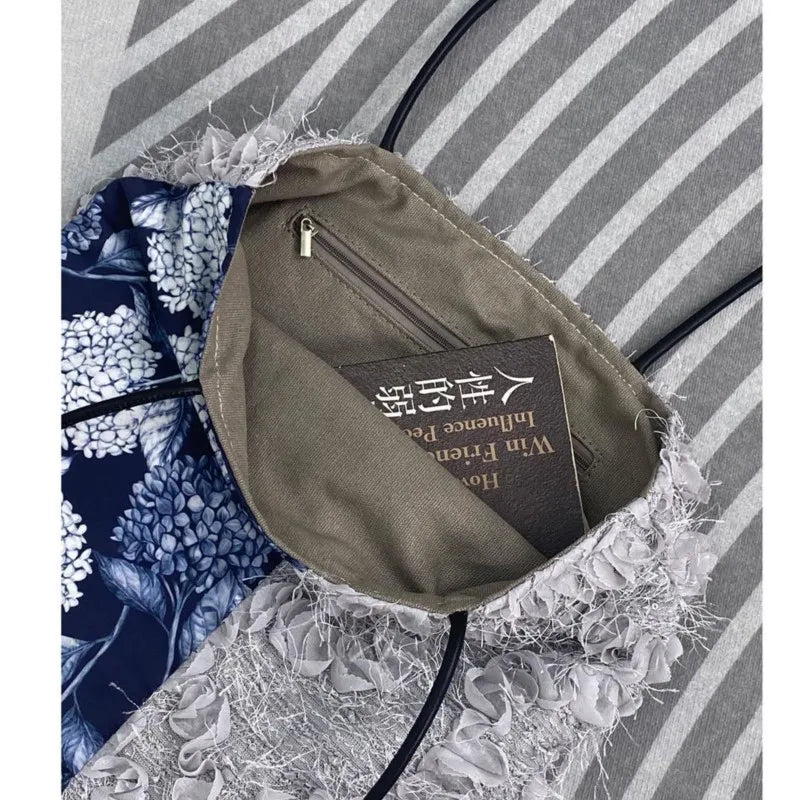 nvxiot - Fairycore Aesthetic Floral Shoulder Bags Women Hot Girls Lace Chic Canvas Tote Bag Female Vintage Harajuku Handbag Y2k