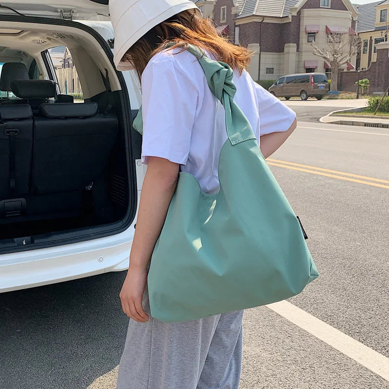 nvxiot Large Capacity Nylon Shoulder Bags Women Tote Casual Style Solid Color Big Handbag Black/White/Green/Blue INS Fashion Female Bag