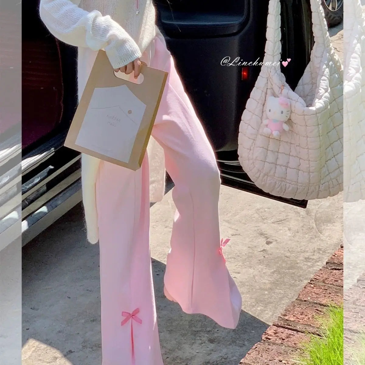 MQTIME - Elastic Waistband Straight Cute Cotton Pink Pant with Bow Trouser #y2k e-girl fairycore 2000s aesthetic korean clothing summer