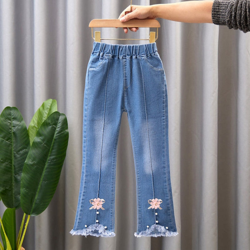 nvxiot Child Girls Casual Jeans Toddler Clothes 2 To 10 Years Fashion Kids Denim Pants Summer High Waist Trousers Blue Size 3T 6T 7T 8T