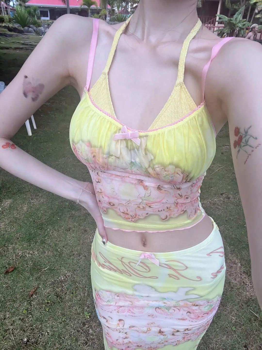 MQTIME - Two Piece Crop top Halter Camis and Skirt,women suit summer cropped midi long skirts y2k cloth fairycore 2000s aesthetic korean