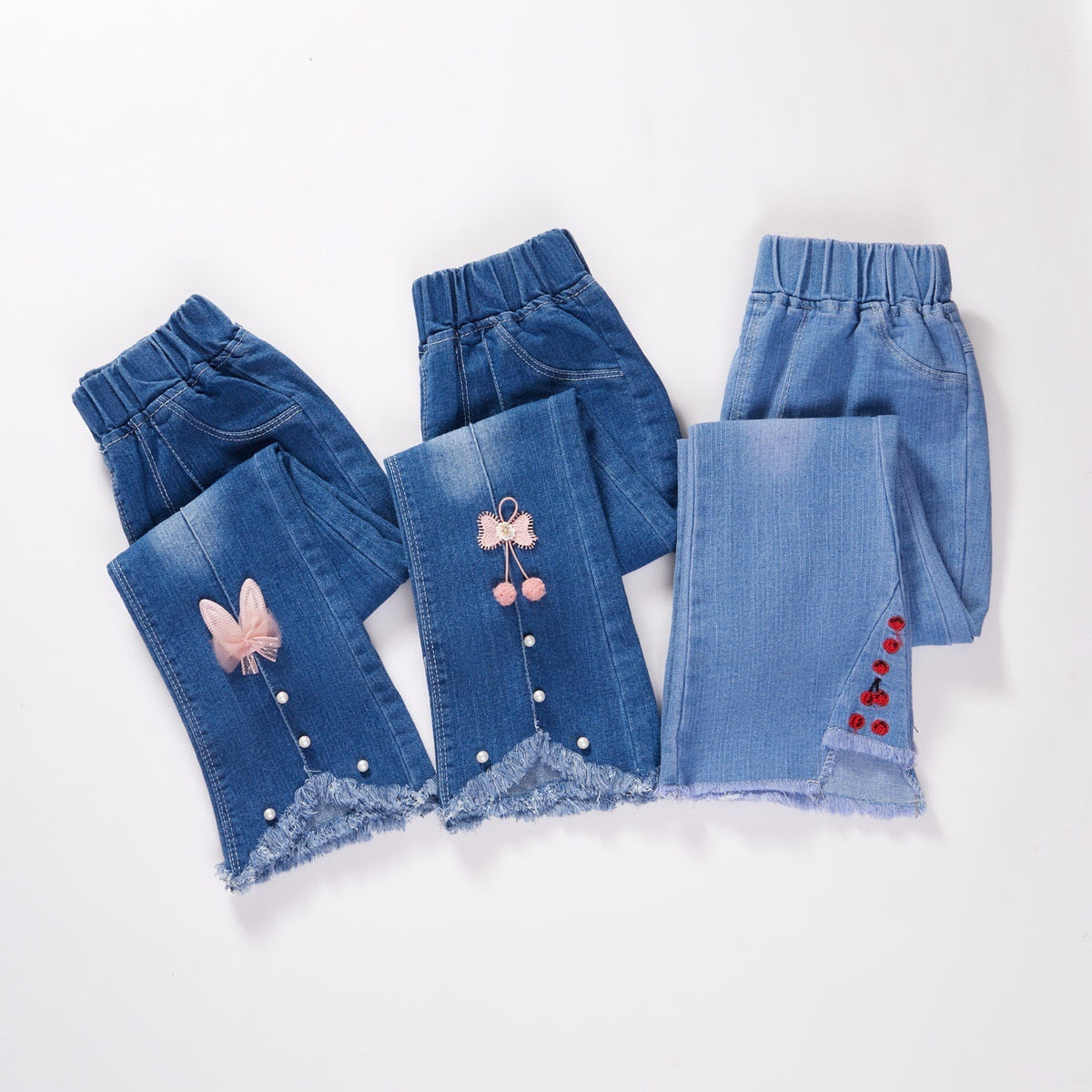 nvxiot Child Girls Casual Jeans Toddler Clothes 2 To 10 Years Fashion Kids Denim Pants Summer High Waist Trousers Blue Size 3T 6T 7T 8T