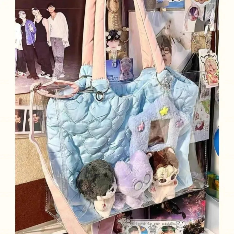 nvxiot - Harajuku Blue Shoulder Bags Women Transparent Large Capacity Casual Tote Bag Ladies Sweet Canvas Messenger Bag Aesthetic