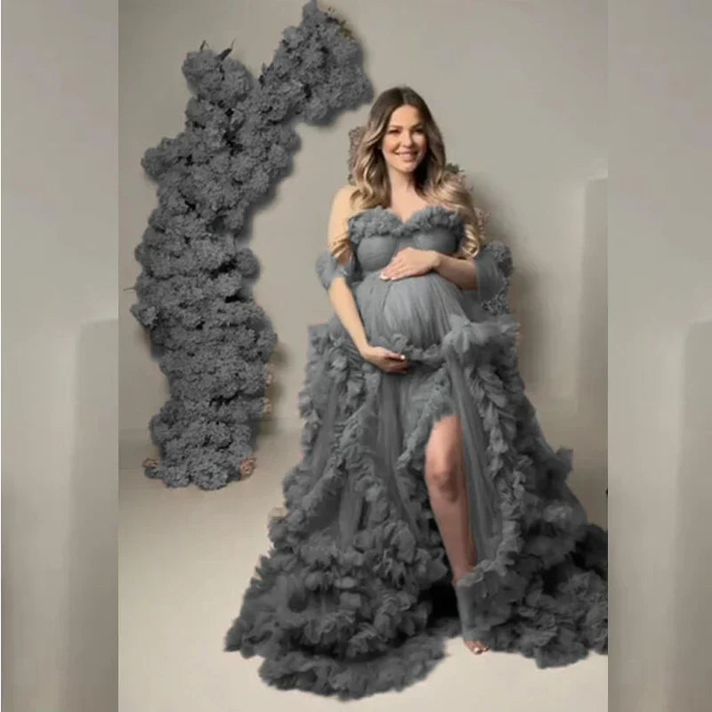 MQTIME - Maternity Dresses for Photoshoot Puffy Ruffles Tulle Pregnancy Gowns Baby Shower