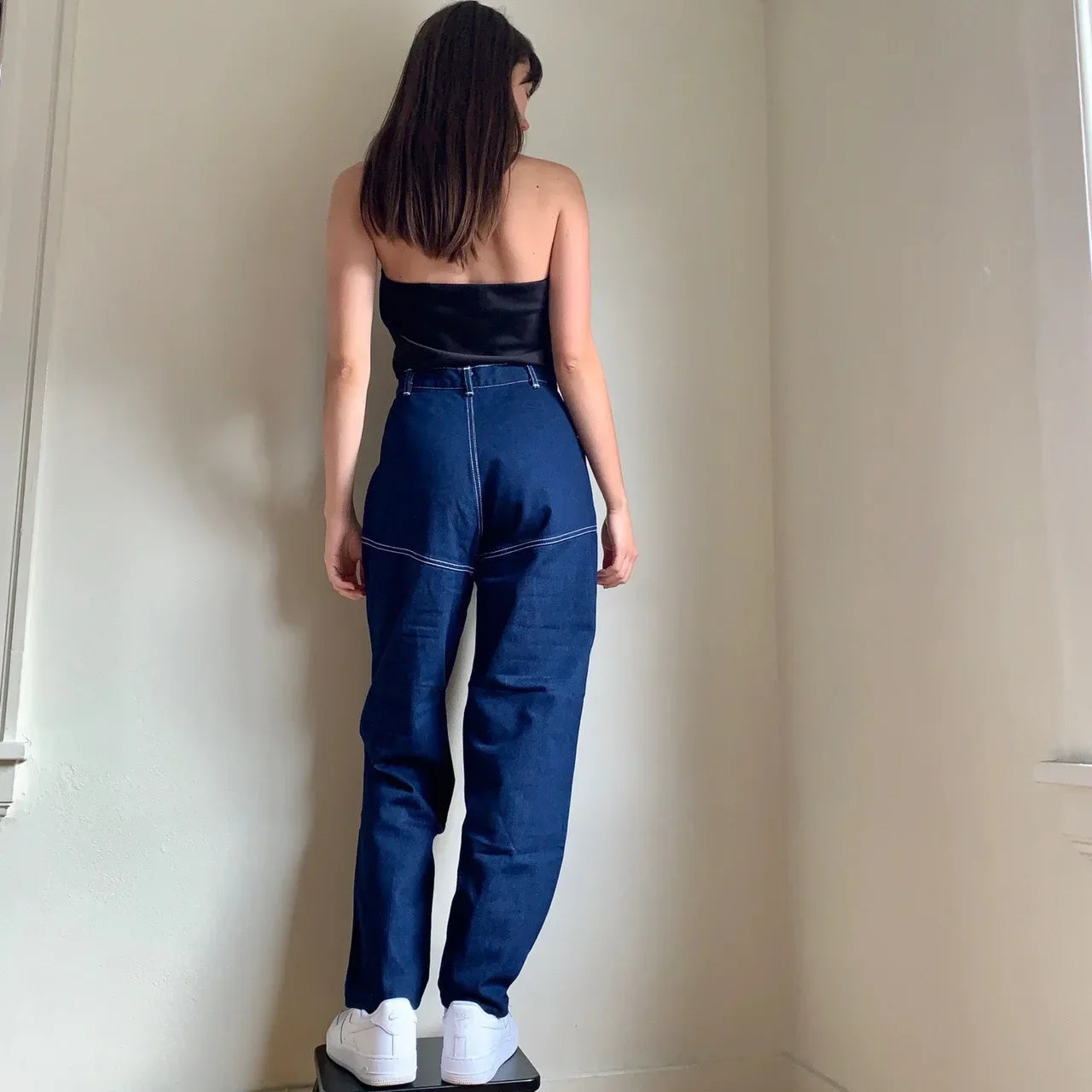 nvxiot - Street Fashion Contrast Colors Open-line High Waist Straight Pants Women Unique Pocket Design Patchwork Jeans Indie Denim Pants