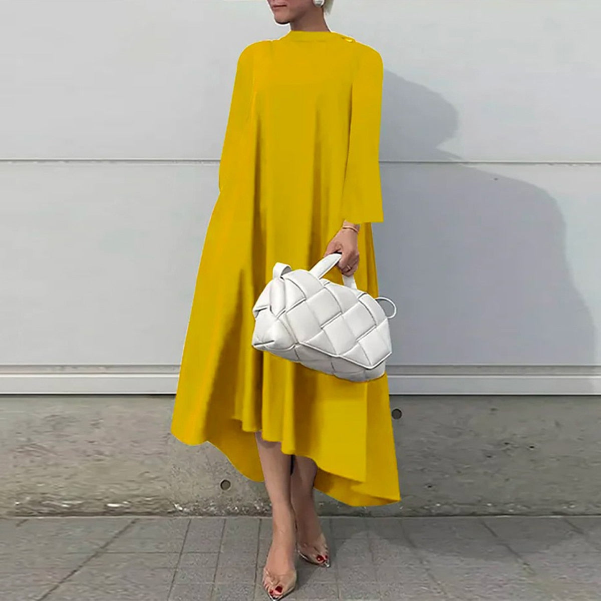 nvxiot Fashion Female Dress Simple Long Sleeves High-Low Lace-up Solid Color Elegant Casual Maxi Dresses for Women New