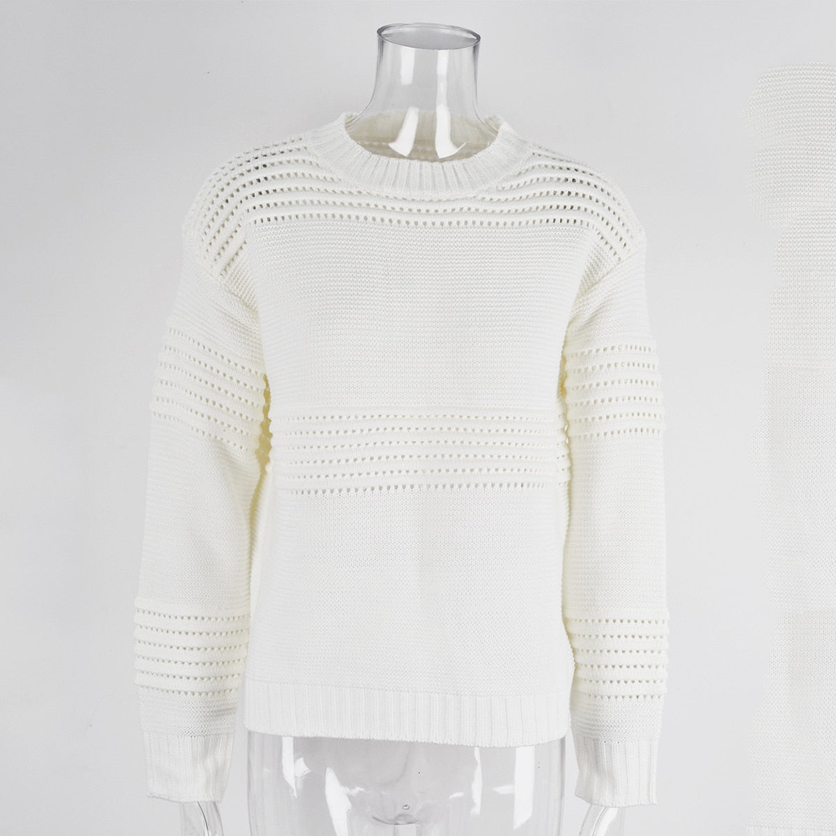 nvxiot Basic Casual Knitted Sweater Winter Women Hollow Out O Neck Fashion Black Pullover Jumper Mujer Clothing Long Sleeve