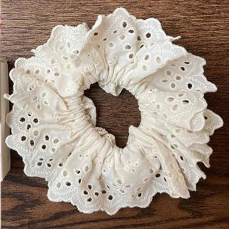 nvxiot - Retro Korean Flower Lace Scrunchies Four Layer Women Girls Exquisite Elastics Plaid Large Intestine Hair Holder Sweet INS Access