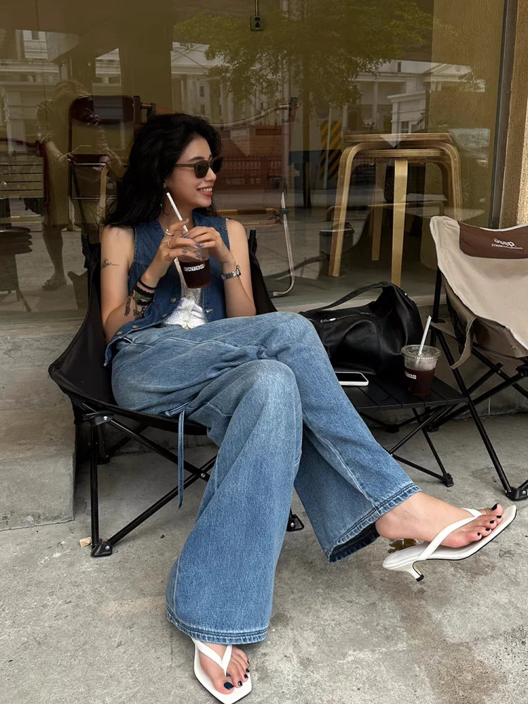 nvxiot - Washed Wide Leg Jeans For Women'S 2024 New Retro Loose Fitting And Slimming Casual Floor Long Pants