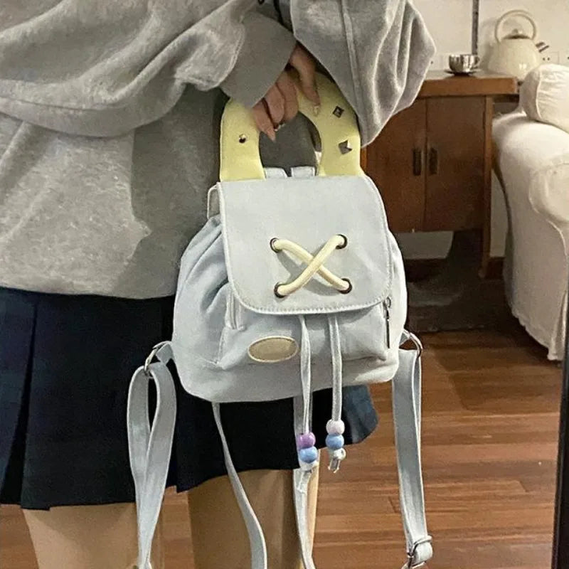nvxiot - Denim Small Backpack Korean Fashion Harajuku Style 2024 New Student Backpack Sweet Cute Casual Luxury Female Kawaii Bag