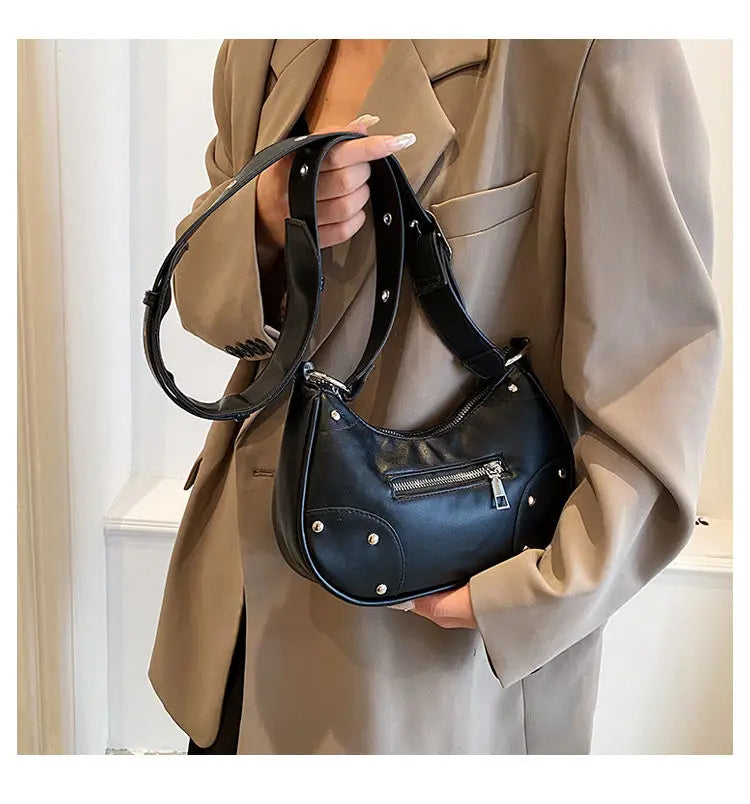 nvxiot - Y2k Grunge Rivet Hobos Bags Women 2023 Hot Girls Soft Chic Casual Crossbody Bags Female Vintage Harajuku Pink Handbags