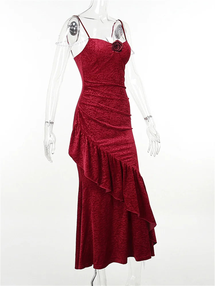 nvxiot New Retro Elegant Women Spaghetti Strap Sexy Prom Dress Strapless Bodycon Slim Red Dinner Party Long Dresses Female Summer