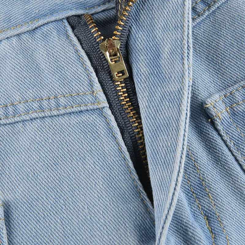 nvxiot - Women's Casual Wide Leg Long Front Pockets Light Blue Denim Pants 2023 Baggy Jeans New High Waist Loose Pants Streetwear Female