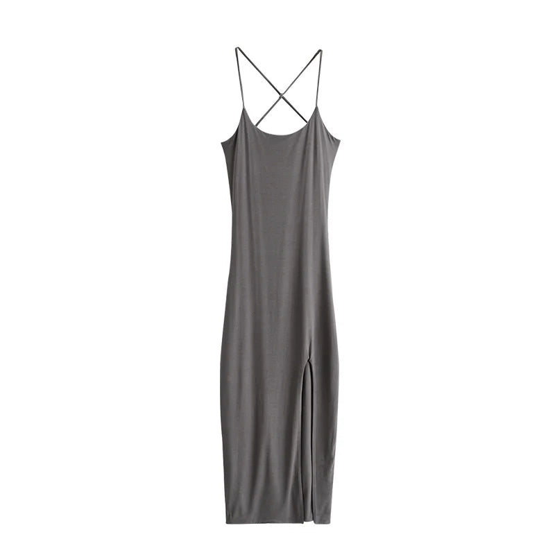 MQTIME - Black Birthday Dress Sexy Girl Tank Vest Dress Backless Tight Split Robe Beach Dresses Hip Split Mid-length Long Maxi Dresses