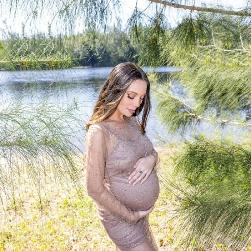 nvxiot - Maternity Shiny Dress for Photoshoot Sparkling Maternity Gown Baby Shower Платье Для Беременных Ropa Vestidos Para Embarazadas