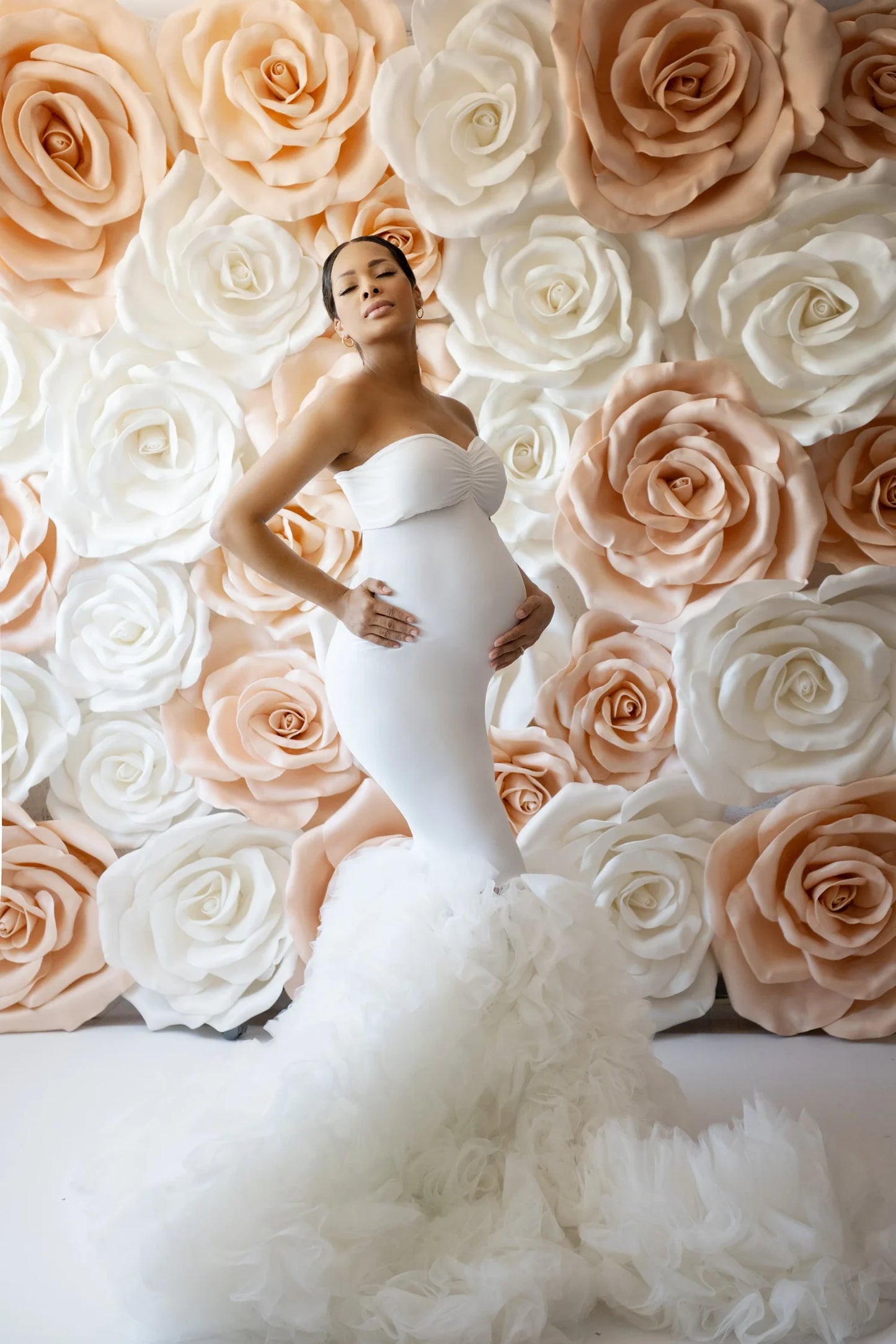 nvxiot - Stretchy Satin Tulle Mermaid Maternity Photoshoot Dress Off-shoulder Pregnancy Gown for Wedding Guest Baby Shower Robe