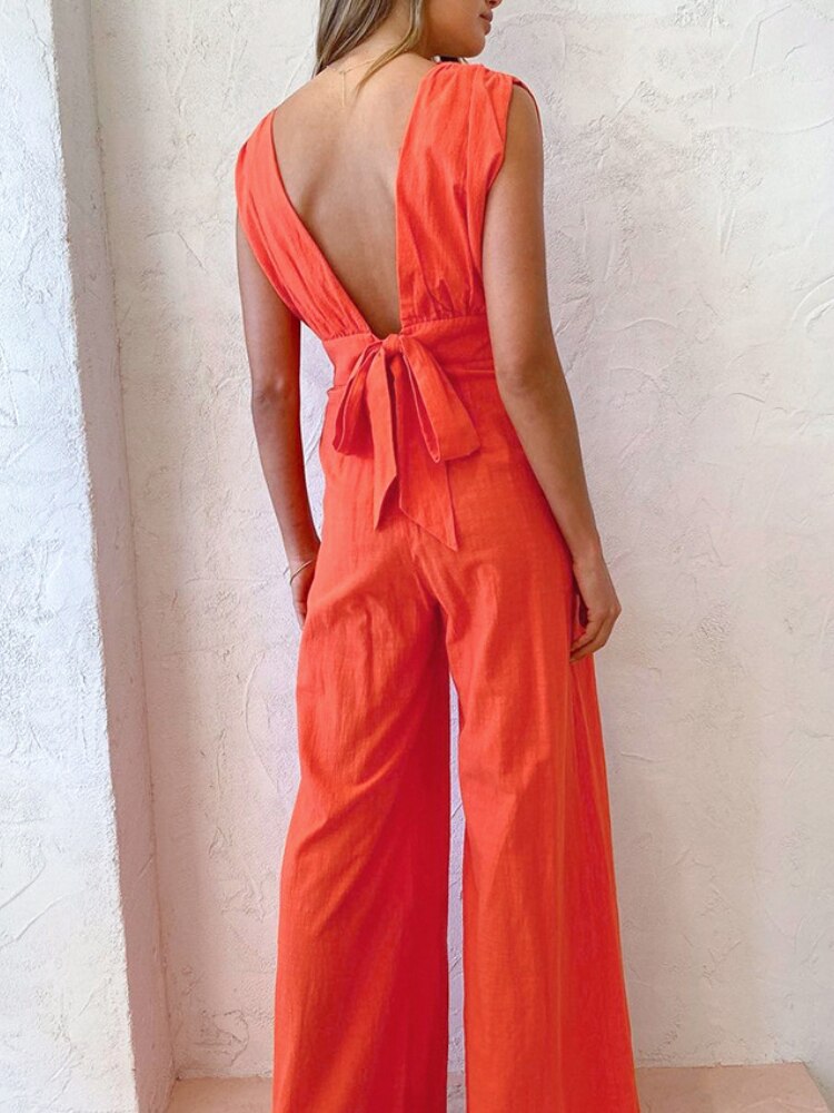 nvxiot 2023 Summer Fashion Solid Color Sexy Loose Sleeveless Casual Wide Leg Pants Women's Dress Jumpersuit Women One Piece Jumpsuit