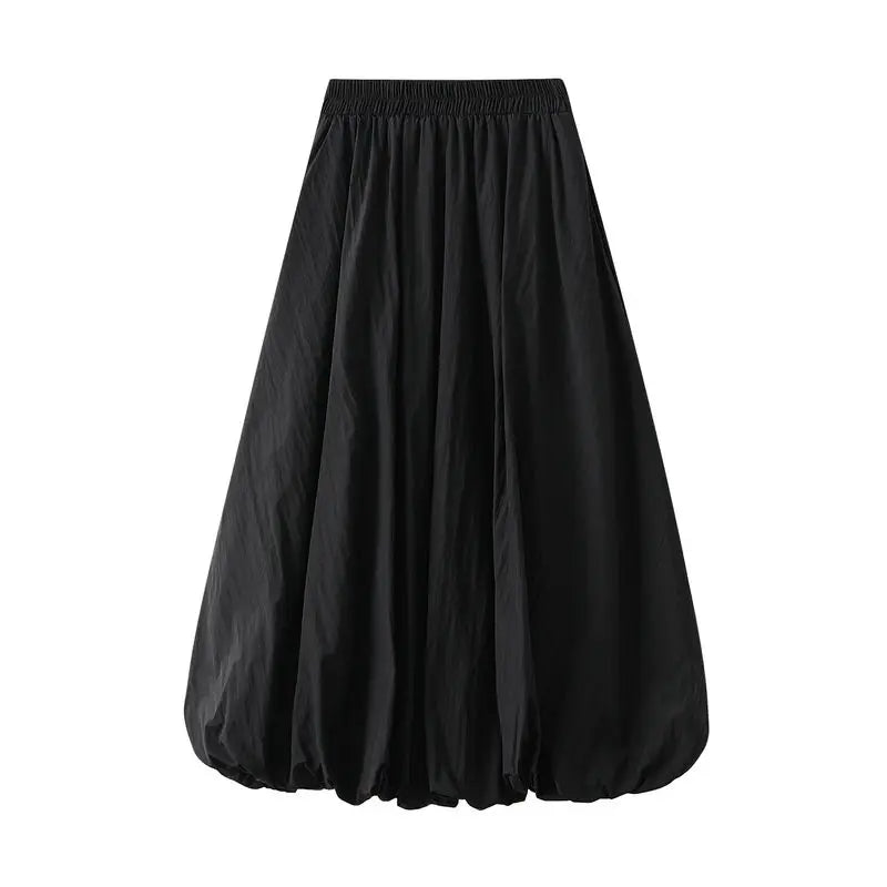 MQTIME - Korean Fashion Flower Bud Skirt Spring and Autumn New Design High Waist Solid Loose Casual Fluffy Lantern Long Skirt for Women
