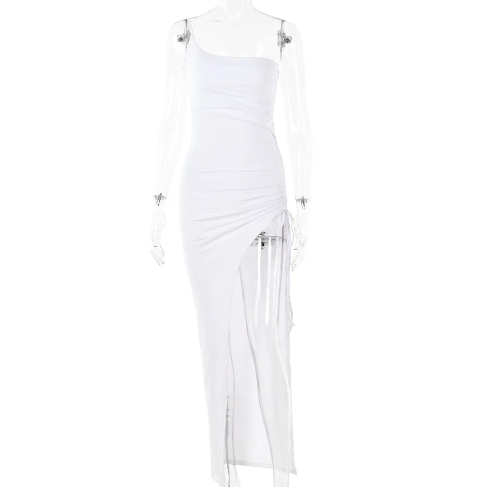 nvxiot - Maternity One-Shoulder Bodycon Dress with Ruching and High Side Slit - Sleeveless Sexy Long Gown