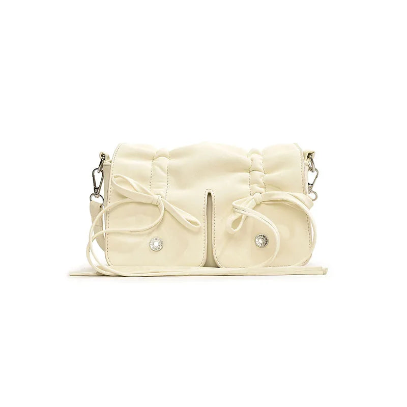 nvxiot - 2024 Korean Fashion Fold Bow Handbags Small Square Shoulder Bags For Women Black White Pink Silver Trendy Daily Shopping HandBag