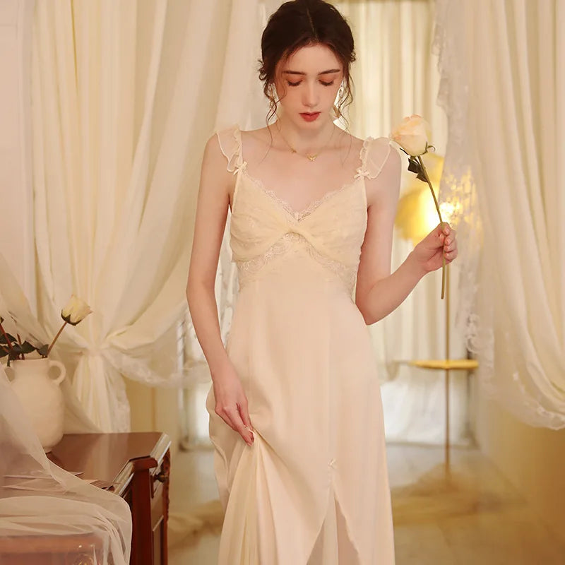 MQTIME - Nightwear for Women Sexy Night Dress Sleeveless Nighties V-neck Nightgown Apricot Nightdress Sleepwear