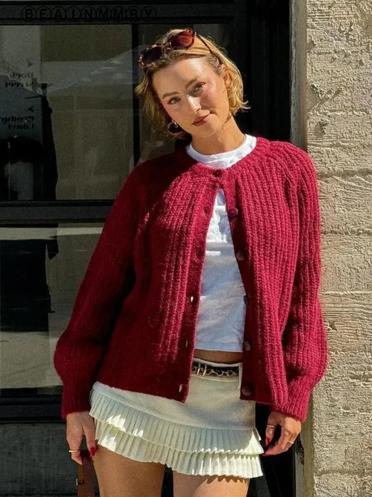 MQTIME - Fashion Solid Twisted O-neck Knitted Cardigan Women Causal Long Sleeve Single Breasted Sweater Coat Autumn New High Streetwear