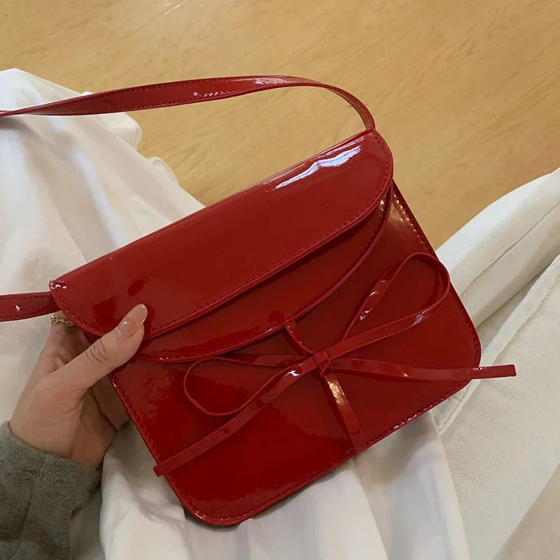 nvxiot - Red Fashion Womens Shoulder Bag Small Vintage Korean Style Elegant Sweet Bow Crossbody Bag Square Designer Ladies Handbag
