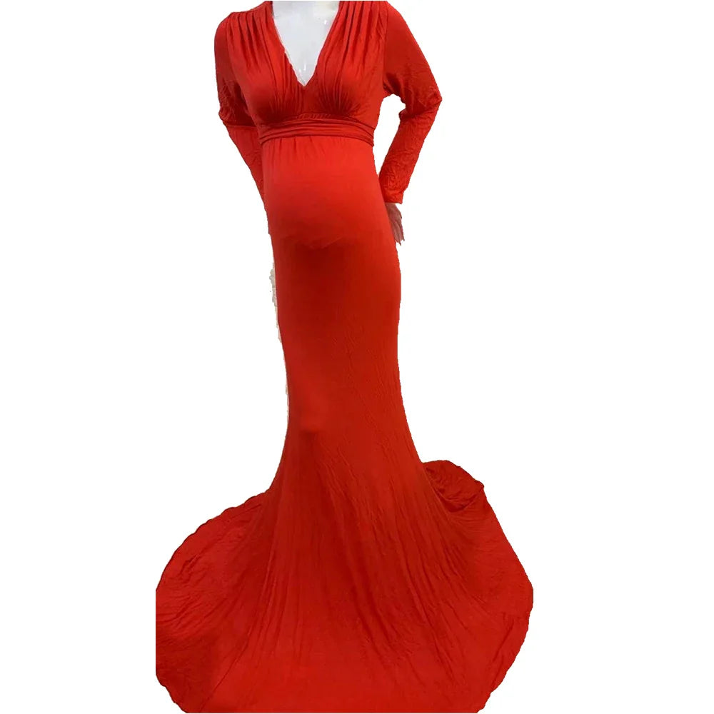 nvxiot - Sexy Maternity V-neck Dresses Photography Long clothing Pregnancy Shoot Maxi Gown For Baby Showers Pregnant Women Photo Props