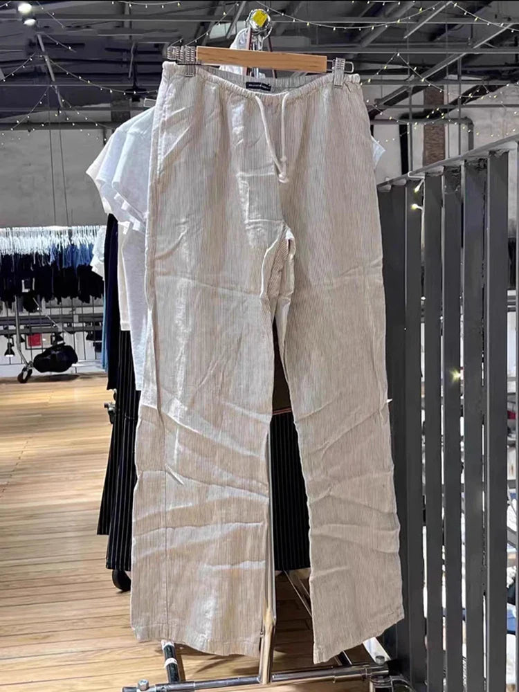 nvxiot - Yaphleet Y2K Girls Vintage Striped Wide Leg Pants 2024 Spring Fashion Ladies Casual Straight Pants for Women Streetwear Bottoms