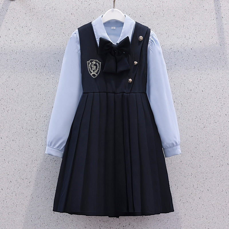 nvxiot Autumn School Uniform Girls Sets for Kids Suits Clothes Tops & Dress Outfits Teenagers Student Children Costumes 6 8 10 12 Years