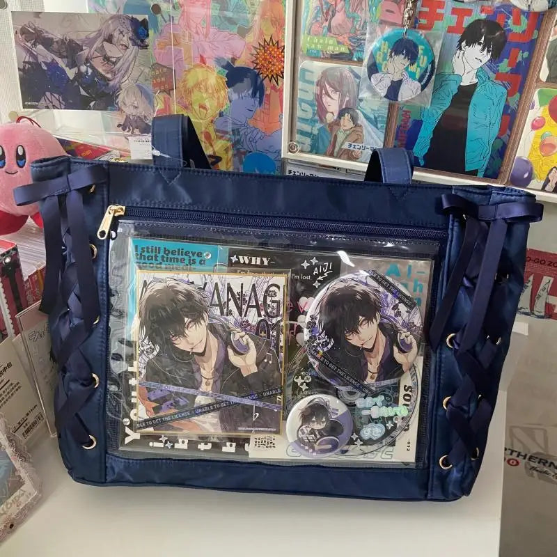 MQTIME - Sweet Lolita Pink Ita Bag Women Japanese Transparent Large Capacity Tote Bag Ladies Harajuku Kawaii Handbag Aesthetic