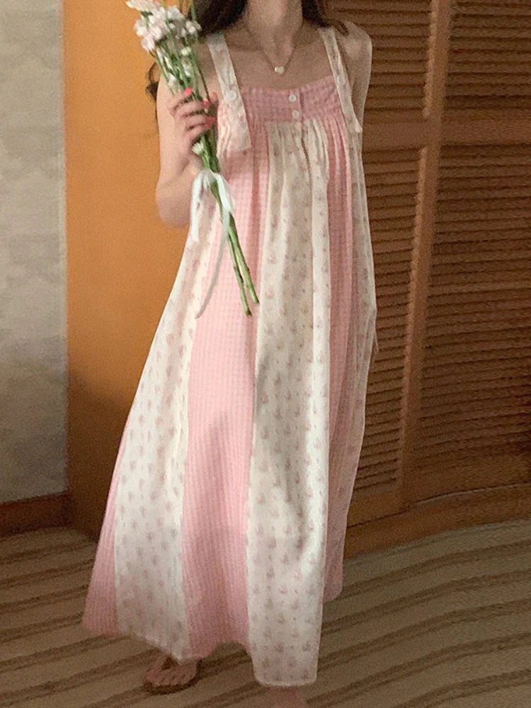 MQTIME - Korean Fashion Dress Chic Summer Sweet Age Reduction Dress Line Neck Shoulder Floral Loose Halter Dress Female Vestidos