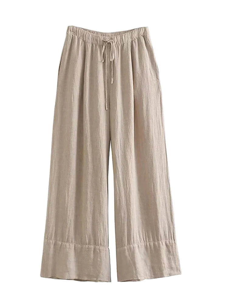 MQTIME - Casual Halter Tank Top Pants Set Women Sexy Sleveless Backless Cropped Top Drawstring Wide Leg Trouser 2024 Summer Women's Suit