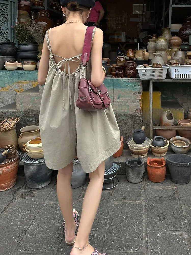 MQTIME - French Fashion Camisole Tank Top Jumpsuit for Women New Summer Korean Loose Fitting Romper Wide Leg Casual Shorts Women Clothing