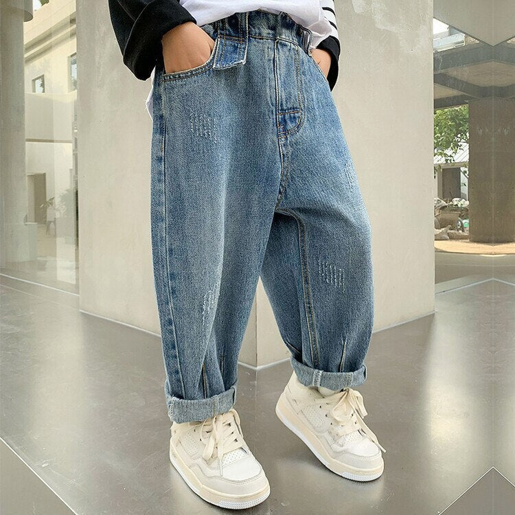 nvxiot Jeans for Boys Autumn Blue Fashion All-match Young Children's Casual Pants Winter Fleece Thick Kids Trousers 10 12 13 Years